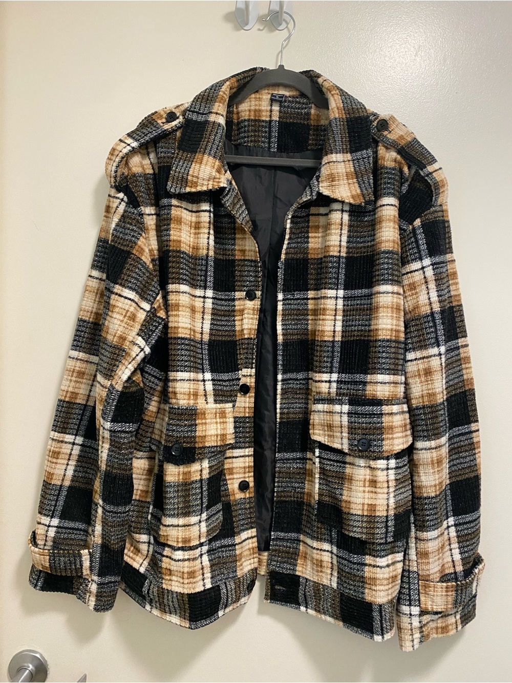 Plaid Lightweight Shacket in Black & Tan
